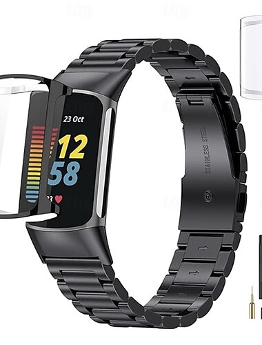  Smartwatch-Armband kompatibel mit Fitbit Charge 6/Fitbit Charge 5, Smartwatch-Armband aus Edelstahl mit Entfernungswerkzeug, Sportarmband, Ersatzarmband mit Fitbit Charge 6