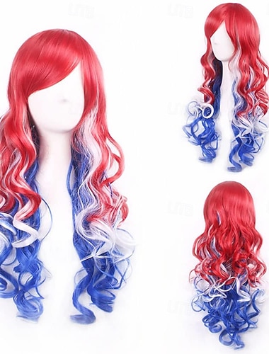  Perruque de carnaval 2026 Rouge Bleu Vert Bouclé Ondulé Long Perruque synthétique de festival Mardi Gras Parade Coiffure de costume de cosplay pour Femmes