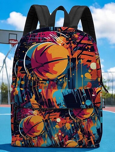  Basketbalprintrugzak voor jongens en tieners – grote sporttas met kleurrijk streetstyle-ontwerp voor dagelijks gebruik en gymtraining