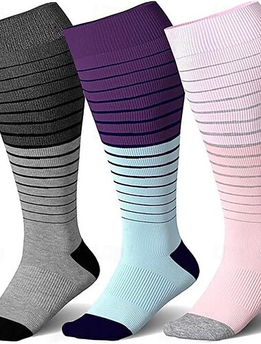  Calcetines de compresión de talla grande, calcetines deportivos atléticos, calcetines para correr, 1 par de calcetines de tubo a rayas, transpirables, absorben el sudor, cómodos, entrenamiento de