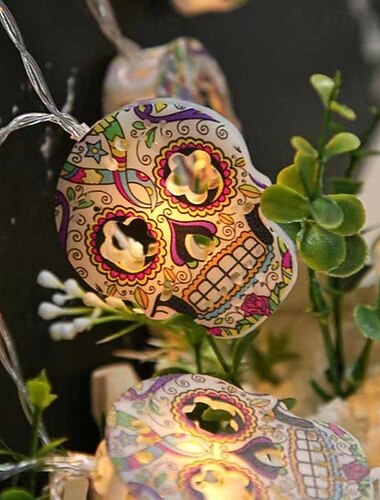  1 unidad, 1,5 metros, 10 cuentas LED, cadena de luz con forma de calavera, linterna pintada, decoración navideña para halloween