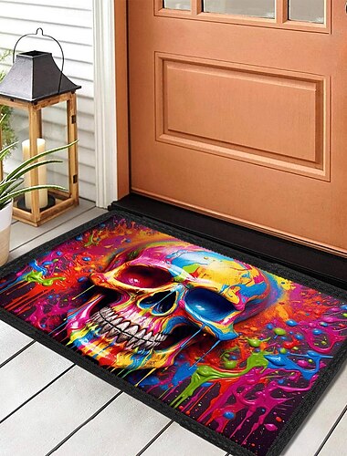  Totenkopf-Fußmatte, bunte Fußmatte, rutschfester Teppich, Badematte, wasserabsorbierend, für drinnen und draußen, Terrasse, Schlafzimmer, Küche, Büro