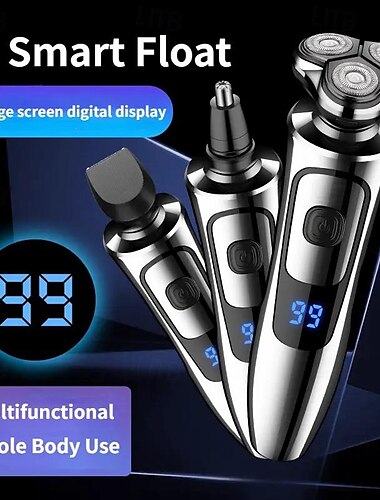  3-in-1 Multifunktions-Elektrorasierer mit intelligenter Digitalanzeige Dreiklingenrasierer mit abwaschbarer 3D-Schwebeklinge