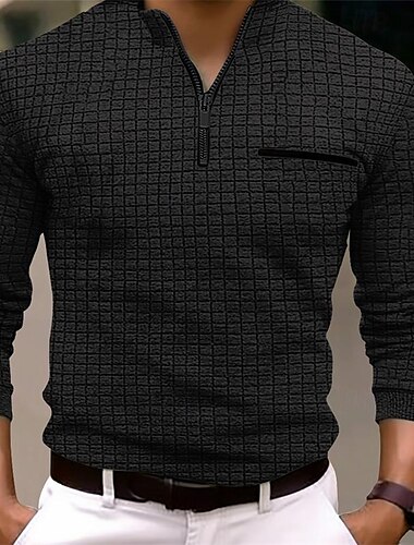  Homme Polo gaufré Polo quart de zip du quotidien Vacances Quarter Zip manche longue Mode Moderne Plein Poche Printemps & Automne Standard Noir Blanche bleu marine Orange Gris Claire Gris foncé Polo
