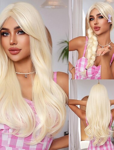  Peruci Sintetice pentru Uniforme Costume Professionale Prințesă Crețe cu Valuri Ușoare Cu Păr în Straturi Peruca Fabricată Integral de 26 inch Păr Sintetic Blond Deschis pentru Petreceri de Cosplay