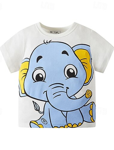  Barn 3D Grafisk Elefant T-shirt Kortärmad Sommar Mode Grundläggande Barn 4-8 år Rund hals Utomhus Ledigt Dagligen Normal