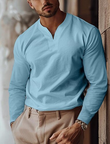  Voor heren T-shirt Shirt met lange mouwen Lange mouw V-hals Lente & Herfst Effen Modieus Ontwerper Casual Straat Sport Feestdagen Licht Blauw Donker Grijs Zwart Top T-shirt voor mannen
