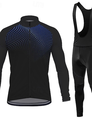  Voor heren Wielrenshirt met strakke wielrenbroek Geometrisch Lange mouw Fietsen Wielrenbroek / Fietsbroek Met Bretellen / Kuitbroek Met Bretels Kleding Bovenlichaam Sportoutfits met 3 achterzakken