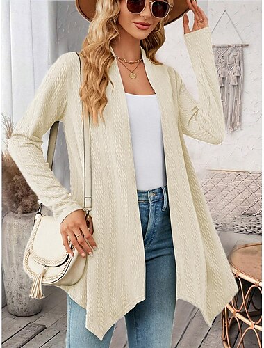  Damen Strickjacke Elegant Brautkleider schlicht Feste Farbe Glatt Waffel Öffnung vorne Asymmetrischer Saum Langarm Normale Oberteile Stricken Täglich Rosa Grün Frühling Herbst