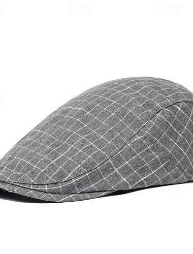  Herre Flat lue Ascot Hat Newsboy Hat Svart Hvit Bomull Mote Fritid Gate Daglig Ruter Justerbare Solkrem Pustende