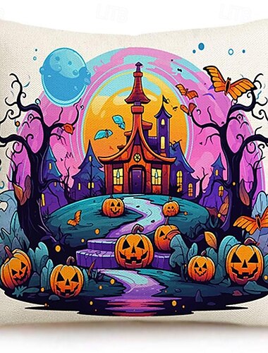  Halloween Kürbisgeist Dekorativer Kissenbezug 1 Stück Weicher quadratischer Kissenbezug für Schlafzimmer Wohnzimmer Sofa Couch Stuhl