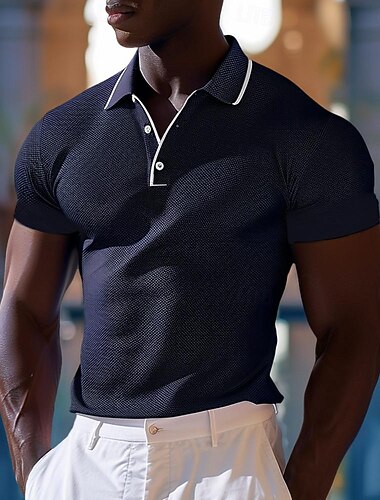  Miesten Textured Golfpaita liiketoiminta Aktiivinen Classic Lyhythihainen Muoti Moderni Yhtenäinen väri Napit Kesä Kevät Normaali Laivaston sininen Kuninkaallinen sininen Apila Textured