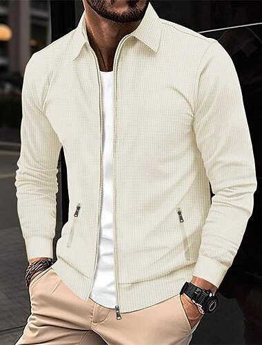  Herren Leichte Jacke Waffeljacke Sommerjacke Hemdjacke Urlaub Täglich Weich Tasche Frühling & Herbst Einfach Mode Klassisch Revers Regulär Waffelstoff Schwarz Weiß Blau Khaki Grau Jacken