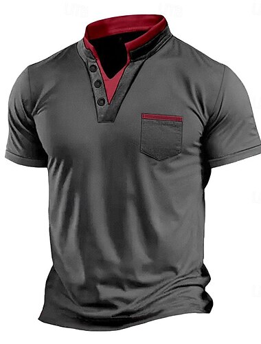 Homens Camiseta decote em V Camisa de manga curta T-shirt Manga Curta Decote V Verão Retalhos Diário Estilo de rua Botões Ao ar livre Rua Casual Drak Gray Preto Branco Top Tee para Homens