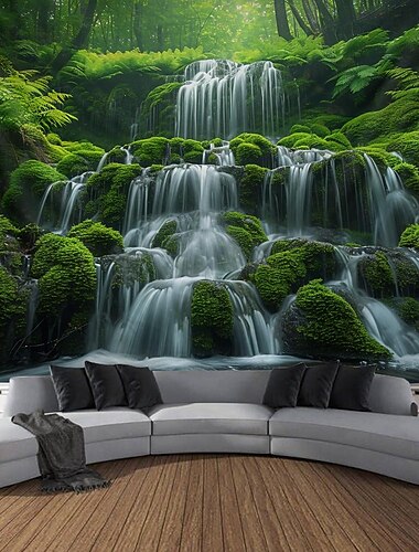  Boscascade landschap hangend tapijt kunst aan de muur groot tapijt muurschildering decor foto achtergrond deken gordijn thuis slaapkamer woonkamer decoratie