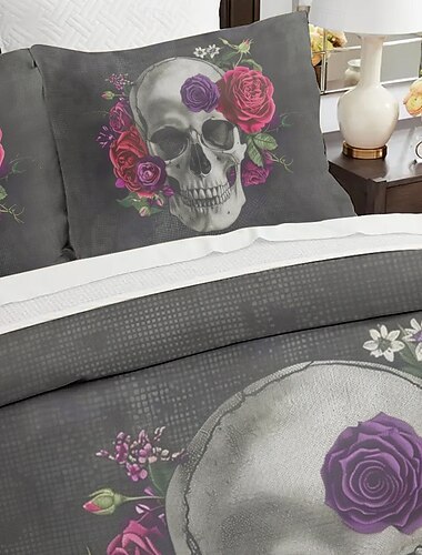  Halloween-Bettbezug-Set mit Totenkopf - gruseliges und stylisches Totenkopf-Design - enthält Bettbezug und Kissenbezüge - weicher und gemütlicher Stoff - perfekt, um Ihrem Schlafzimmer eine Halloween-Stimmung zu verleihen