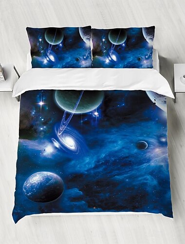  Galaxie Sternenhimmel Planet 3-teiliges Daunenbettbezug-Set für Hotelschlafzimmer Gästezimmer Gästezimmer Bettwäsche komfortables Set