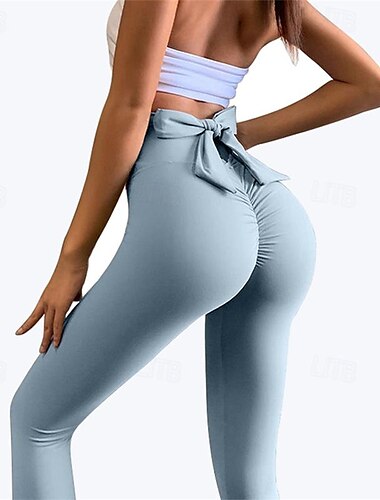  Damen Yogahose Yoga-Leggings Knotenbinde Elastischer Bund Hohe Taille Yoga Fitnesstraining Pilates Strumpfhosen Gelb Rosa Marinenblau Sport Sportkleidung Dehnbar Schlank