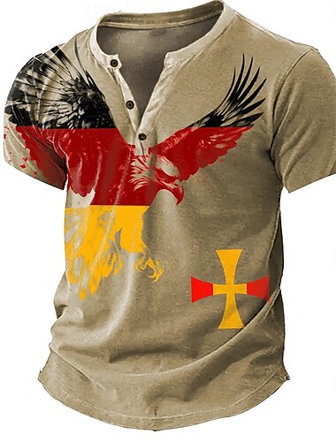  Herren Deutsche Flagge T Shirt Henley Shirt Kurzarm 3D-Druck Designer Retro Vintage Strasse Casual Täglich Sommer Frühling Blau Braun Grau Henley Henley T-Shirt