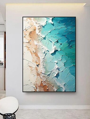  Peinture à l'huile 3D faite à la main texture bleu paysage marin peinture à l'huile sur toile grande peinture à la main moderne abstraite plage peinture paysage acrylique vague peinture pour mur art