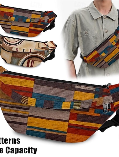  Gürteltasche mit lebendigem geometrischem Muster – mehrfarbige Hüfttasche für Outdoor-Abenteuer und Festival-Kleidung