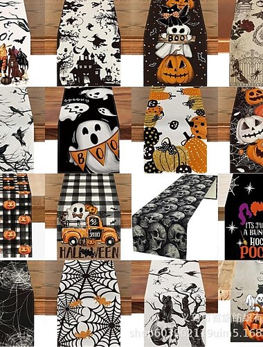  meistverkaufter Halloween-Tischläufer mit Totenkopf, Kürbis, Geist und Spinne für die Küche für Familienfeiern drinnen und draußen