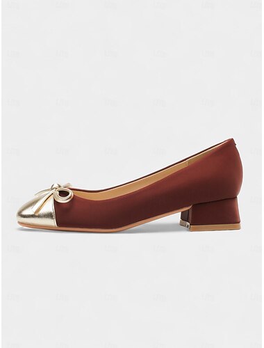  Beige-goldene Damenpumps mit Blockabsatz und Schleifendetail für elegante und formelle Anlässe