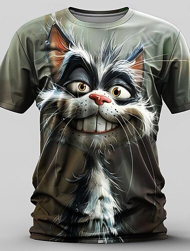  Herren Graphic Katze T Shirt Kurzarm T-Shirt 3D-Druck Rundhalsausschnitt Hemd Retro Vintage Brautkleider schlicht Streetstyle Sports Outdoor Festtage Ausgehen Purpur Grau Frühling Sommer Bekleidung S
