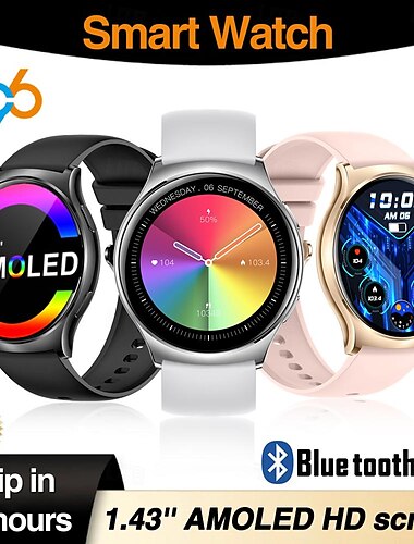  696 i102 スマートウォッチ 1.43 インチ スマートブレスレット ブルートゥース 歩数計 着信通知 睡眠サイクル計測器 と互換性があります Android iOS 女性 ハンドフリーコール メッセージ受信通知 IP 67 45mmの時計ケース