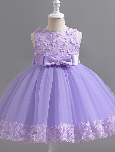  Kids Girls' Flower Girl Dress Party Dress Solid Color Floral Sleeveless Wedding Party Special Occasion Zipper Tie Knot Adorable Sweet Polyester Knee-length Party Dress Summer Spring Fall 3-13 Years