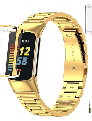  bracelet de montre intelligente compatible avec fitbit charge 6 / fitbit charge 5 bracelet de montre intelligente en acier inoxydable avec outil de retrait bracelet de remplacement de bracelet de