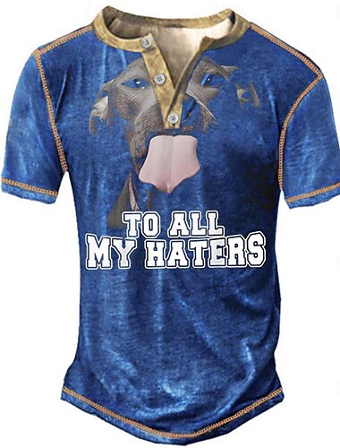  Men's Dog Funny T shirt Henley Shirt Short Sleeve 3D Print Designer Retro Vintage Street Casual Daily Summer Spring Royal Blue Blue Gray Henley Henley T-Shirt