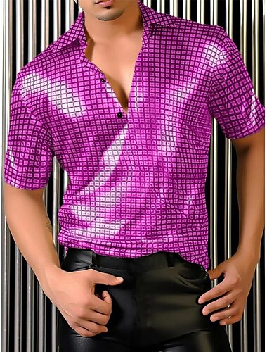  Herren Polo Golfhemd Strasse Klub Kargen Klassisch Kurzarm Feste Farbe Pailletten Glitzer Sommer Frühling & Herbst Silber Gold Rosenrot Polo