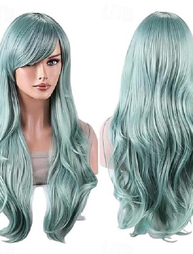  Perucas de 28 Polegadas 70cm Longas Cacheadas Cabelos Ondulados Resistente ao Calor Fantasia de Halloween Festa de Cosplay Branca Pura