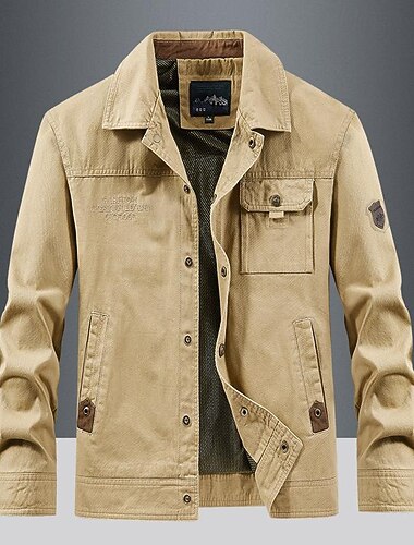  رجالي سترة البضائع سترة انتقالية الأماكن المفتوحة جاكيت ضد الرياح جيوب متعددة كل الفصول سهل كاجوال Lapel كاكي خضار العسكري أزرق داكن جاكتس