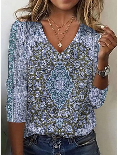  Women's T Shirt Floral Fashion Long Sleeve V Neck Regular Tops Daily Weekend Lace Pink Royal Blue Blue Purple Spring &  Fall