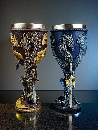  Taça de vinho com espada de dragão medieval, taça de vinho tinto com haste de dragão 3D e forro de aço inoxidável, presente de bar de fantasia para homens e mulheres
