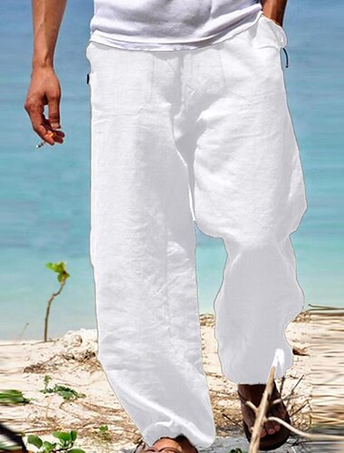  Herren Hose Hosen Sommerhosen Strandhose Kordelzug Elastische Taille Gerade geschnitten Glatt Komfort Yoga Täglich Modisch Strassenmode Marineblau Schwarz