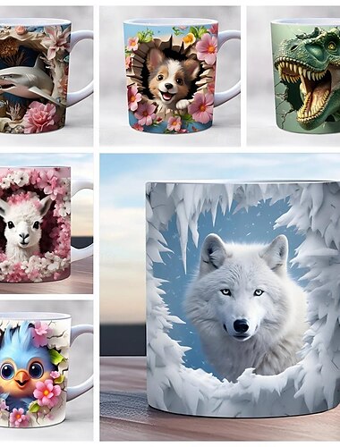  dieren koffiekopje 3D illusie koffiemokken, dierencadeau beker reismok grappige drinkbeker bureau decor, 11.2oz keramische mok theemok, verjaardag kerstcadeaus voor dierenlovniner
