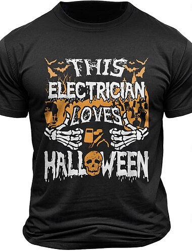  Totenkopf Halloween Mit Buchstaben bedruckt Schwarz Dunkelblau T Shirt Herren Grafik 100% Baumwolle Hemd Sport Klassisch Hemd Kurzarm Bequemes T-Shirt Sommer Frühling Modedesigner-Kleidung S M L XL