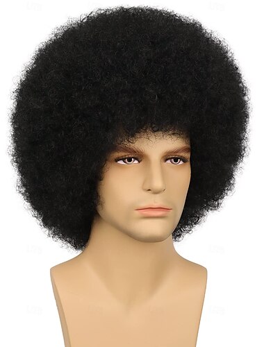  70er Rock Disco Afro Perücken für Männer Frauen Kleberlose Trage- und Geh-Perücke fluffige kurze Afro lockige Karneval synthetische Hippie Daily Party Perücke Halloween Perücken