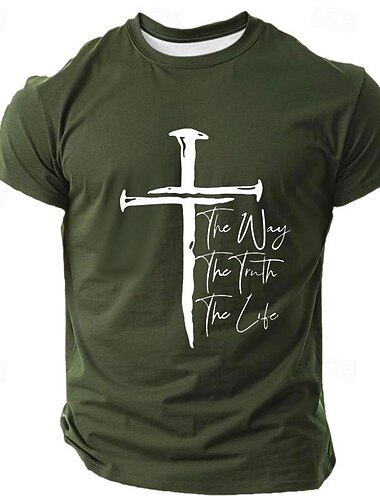  Herren Kreuz Christian T Shirt Kurzarm T-Shirt 3D-Druck Rundhalsausschnitt Hemd Retro Vintage Brautkleider schlicht Strasse Casual Bar Schwarz Weiß Blau Frühling Sommer Bekleidung S M L XL 2XL 3XL