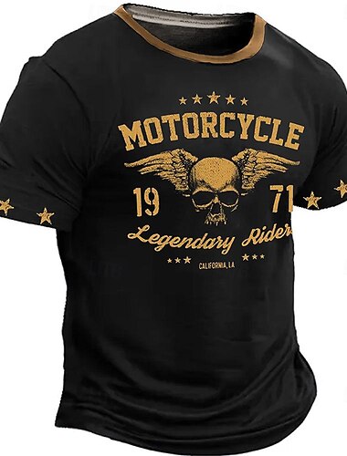  Homme Crâne Moto T-shirt Manche Courte T-shirt Impression 3D Col ras du cou Chemise Rétro Vintage Style Western Rue Occasionnel Bar Noir Rouge Bleu Printemps & Été Vêtement Tenue S M L XL 2XL 3XL