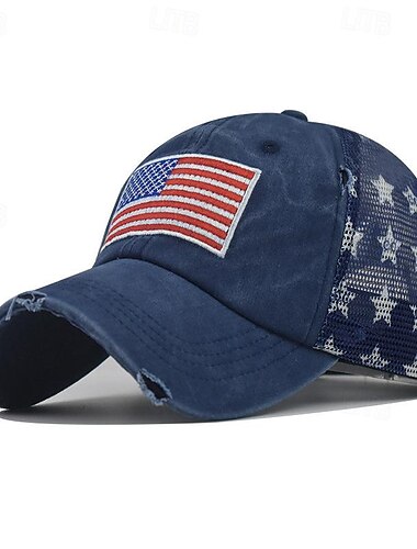  Voor heren Baseballpet Zonnehoed Trucker Hoed Zwart Wijn Katoen Geborduurd Modieus Casual Straat Dagelijks Amerikaanse Amerikaanse vlag Verstelbaar Zonbescherming Ademend