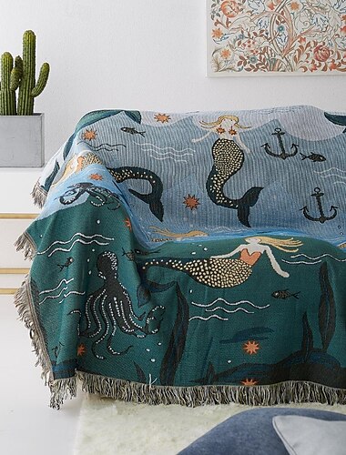  capa de sofá sereia - design encantador e caprichoso - tecido macio e elástico - protege e revitaliza seu sofá - perfeita para adicionar um toque mágico à decoração da sua sala - fácil de lavar e