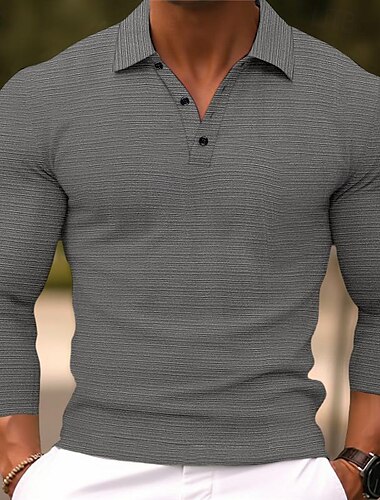  Herr POLO Shirt Golftröja Ledigt Sport Kavajslag Långärmad Mode Grundläggande Slät Knapp Vår & Höst Normal Mörkgrå Blå Grön POLO Shirt