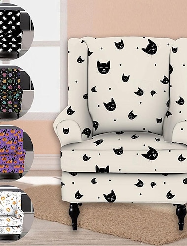  Halloween wingback stoel spandex zachte en wasbare stoelhoes met elastische onderkant voor meubelbescherming