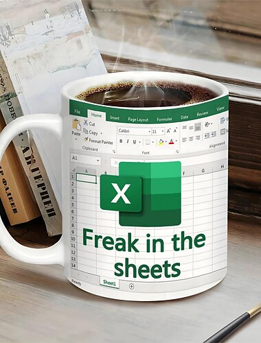  Excel-Kaffeetasse, lustige Geschenke für Frauen und Männer, Freak in the Sheets-Tasse, Geschenke für Chef, CPA, Freund, Kollegen, Buchhalter, weiße Keramik-Bürotasse, 325 ml
