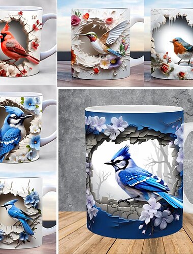  Taza de café con diseño de pájaro, taza de café con ilusión 3D, taza de regalo de animal, taza de viaje, taza divertida para beber, decoración de escritorio, taza de té de cerámica de 11,2 oz, regalos
