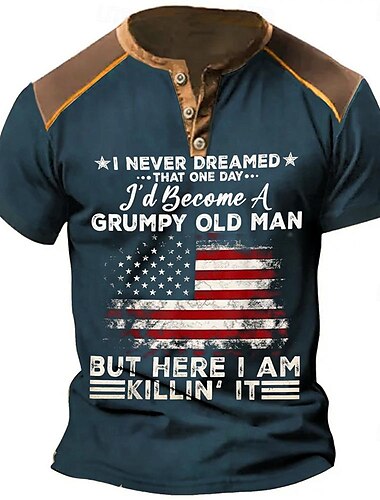  Herren Amerikanische US-Flagge T Shirt Henley Shirt Kurzarm 3D-Druck Designer Retro Vintage Strasse Casual Täglich Sommer Frühling Schwarz Blau Grün Henley Henley T-Shirt